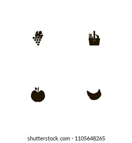Fruits icons set. pineapple, fruit basket, bananas and grape