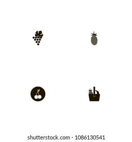 Fruits icons set. pineapple, grapes, berry and pine
