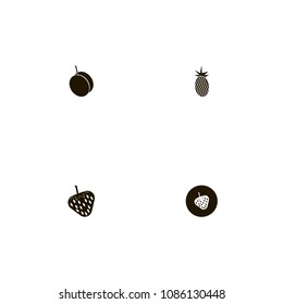 Fruits icons set. strawberry, pineapple, apricot and berry