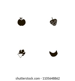 Fruits icons set. strawberry, tree, banana and bananas