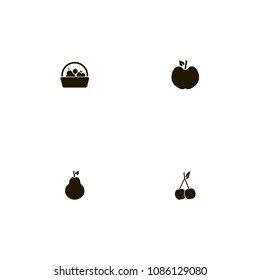 Fruits icons set. tree, apple, cherry and basket