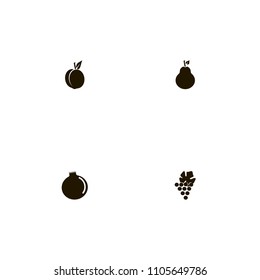 Fruits icons set. tree, grapes, garnet and peach