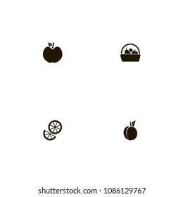 Fruits icons set. tree, orange, apricot and apple
