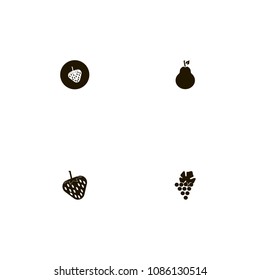 Fruits icons set. tree, pear, grapes and grape
