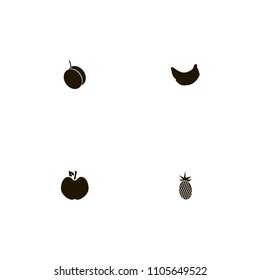 Fruits icons set. tree, pineapple, tropic and pine