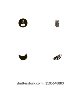 Fruits icons set. tropic, cherry, banana and berry