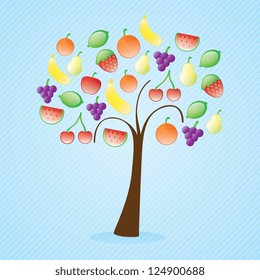 Fruits Icons tree on blue background. Vector background
