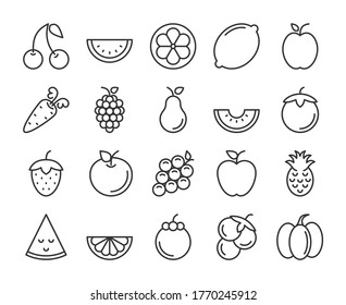 Fruits icons. Fruits and Vegetables line icon set. Vector illustration. Editable stroke.