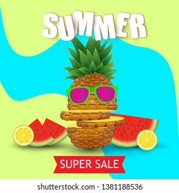 fruits illustration on summer. vector illustration