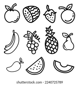 Fruits illustration outline in white background for coloring book, children book, art, prints, or any purpose.