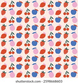 Fruits illustration seamless pattern design in bright bold colors