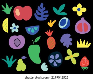 fruits illustration set, sloppy simple drawing, flat design