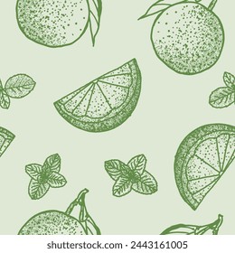 Fruits illustration sketch style with spray texture seamless pattern vector