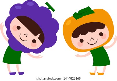 fruits illustration.Grape and persimmon characters.