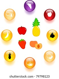 fruits illustrations and buttons set