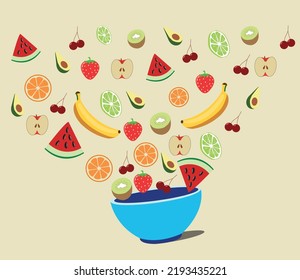 Fruits isolated colored set with fruit and berries of various colors.
Character Design Illustration