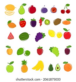 fruits isolated on white background, freehand drawing