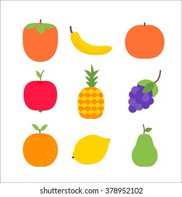 Fruits isolated over white. Vector illustration of fresh healthy food objects.