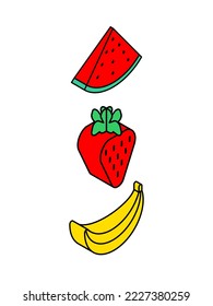 Fruits isometric style icon set . watermelon and Strawberry and banana. Vector illustration