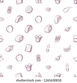 Fruits and Japanese food set. Background for printing, design, web. Usable as icons. Seamless. Color.