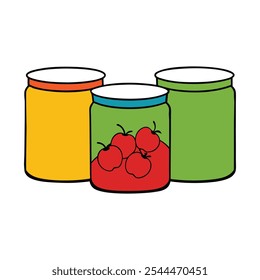 Fruits in jars or cans on a white background vector illustration.