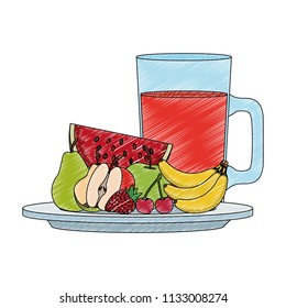 Fruits and juice jar scribble