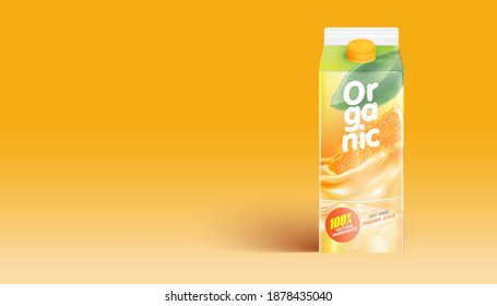 Fruits juice soft drink with Packaging mock up in the middle on white background. Realistic vector in 3D illustration.