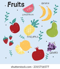 Fruits kids text book illustration - vector illustration