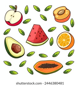 fruits and leaves vector illustration