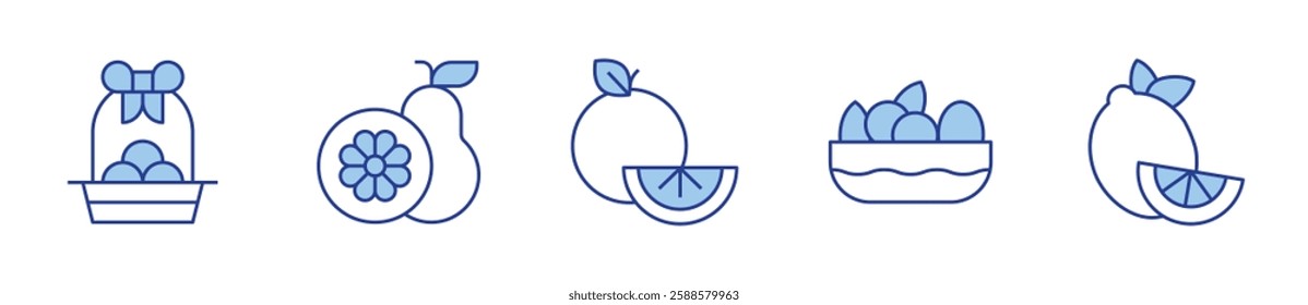 fruits, lemon, fruit, orange. Fruits Icon vector illustration. Line Duotone style. Editable stroke.