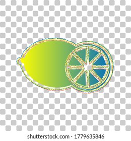 Fruits lemon sign. Blue to green gradient Icon with Four Roughen Contours on stylish transparent Background. Illustration.