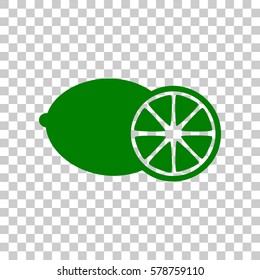 Fruits lemon sign. Dark green icon on transparent background.