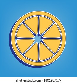 Fruits lemon sign. Golden Icon with White Contour at light blue Background. Illustration.