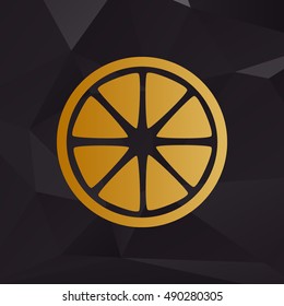 Fruits lemon sign. Golden style on background with polygons.