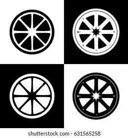 Fruits lemon sign. Vector. Black and white icons and line icon on chess board.