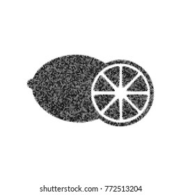 Fruits lemon sign. Vector. Black icon from many ovelapping circles with random opacity on white background. Noisy. Isolated.