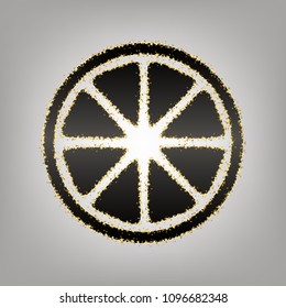Fruits lemon sign. Vector. Blackish icon with golden stars at grayish background.