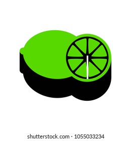 Fruits lemon sign. Vector. Green 3d icon with black side on white background. Isolated.