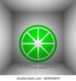 Fruits lemon sign. Vector. Green icon with shadow in the room.