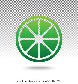 Fruits lemon sign. Vector. Green gradient icon with shadow at bottom on transparent and white background.