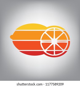 Fruits lemon sign. Vector. Horizontally sliced icon with colors from sunny gradient in gray background.