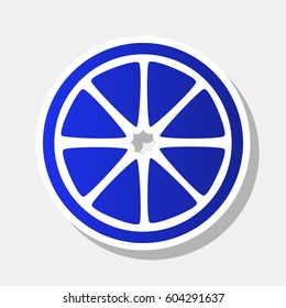 Fruits lemon sign. Vector. New year bluish icon with outside stroke and gray shadow on light gray background.