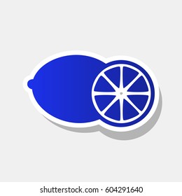 Fruits lemon sign. Vector. New year bluish icon with outside stroke and gray shadow on light gray background.