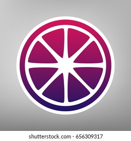 Fruits lemon sign. Vector. Purple gradient icon on white paper at gray background.