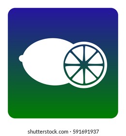 Fruits lemon sign. Vector. White icon at green-blue gradient square with rounded corners on white background. Isolated.