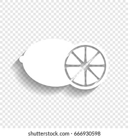 Fruits lemon sign. Vector. White icon with soft shadow on transparent background.
