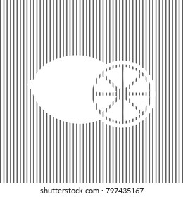 Fruits lemon sign. Vector. White icon on grayish striped background. Optical illusion.