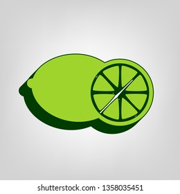 Fruits lemon sign. Vector. Yellow green solid icon with dark green external body at light colored background.