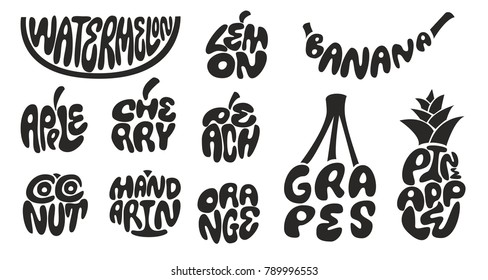 Fruits lettering. Premium handmade vector lettering and calligraphy phrase for invitation, greeting card, t-shirt, prints, social media, blogs and posters .Vector illustration.