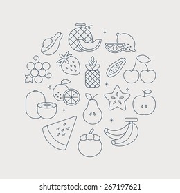 fruits line icon circle set